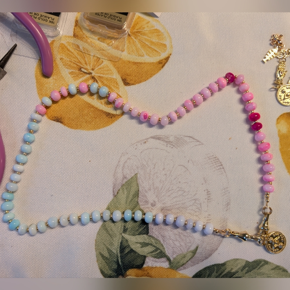 Colorful Beaded Necklace with Gold Charm - Picture 4 of 6